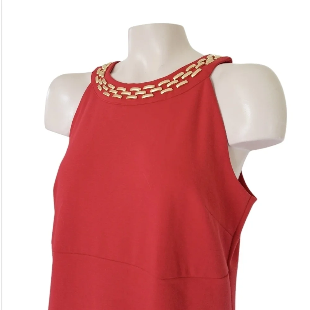 Michael Kors Retro Red Sheath Dress 60s Party Cocktail Gold Cosplay 8